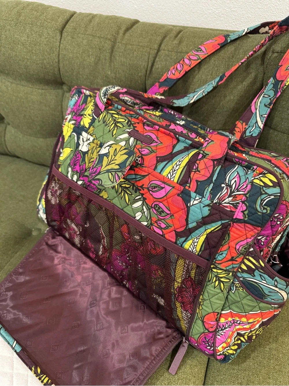 New Vera Bradley Quilted Paisley Floral Baby Bag in Plum, Pink, Teal, Yellow